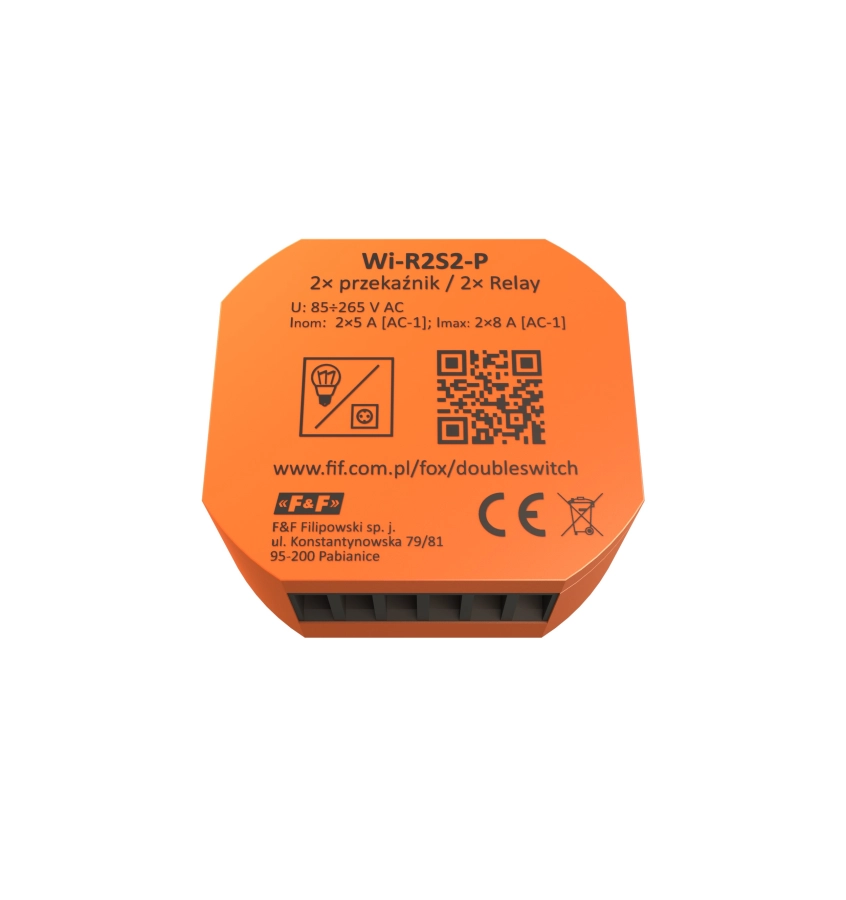 PRZEKAŹNIK DWUKANAŁOWY WI-FI 230V F&F WI-R2S2-P FOX PRZEKAŹNIK DWUKANAŁOWY WI-FI 230V F&F WI-R2S2-P FOX
