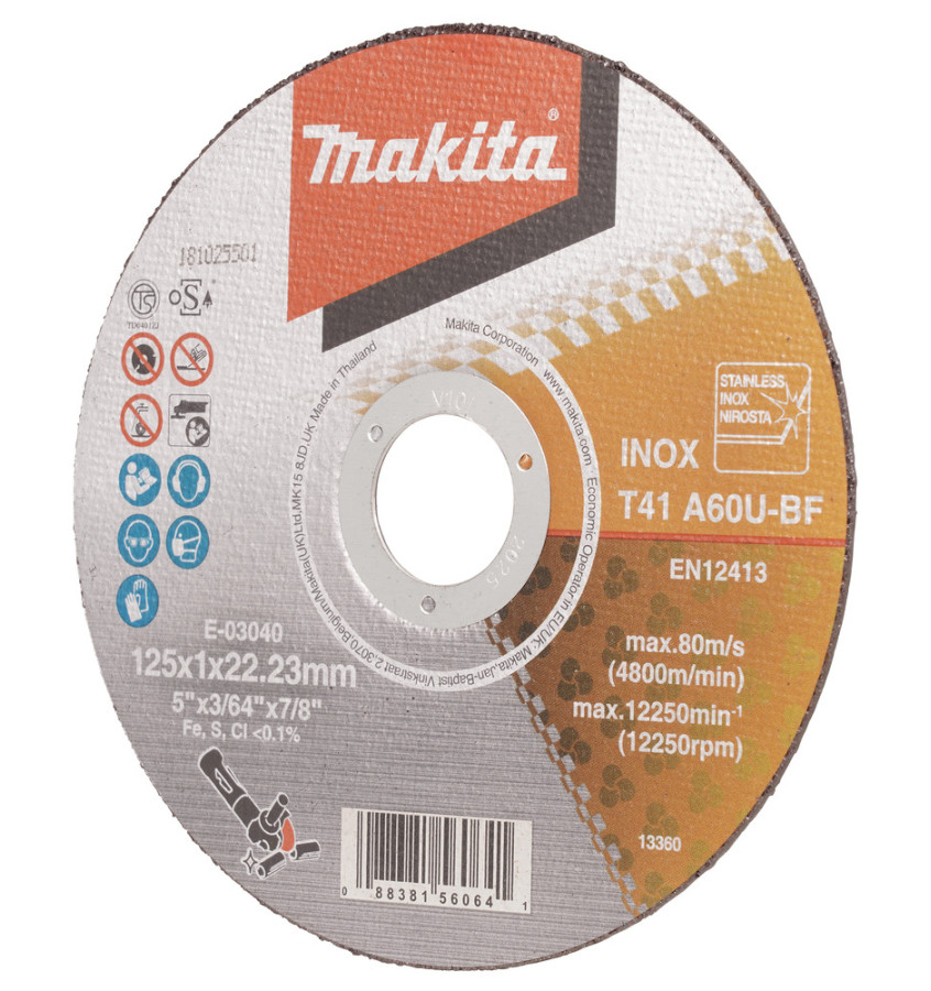 TARCZA TNĄCA DO METALU PŁASKA FI125mm-22mm GR1,0mm 12500obr-min 1szt. MAKITA