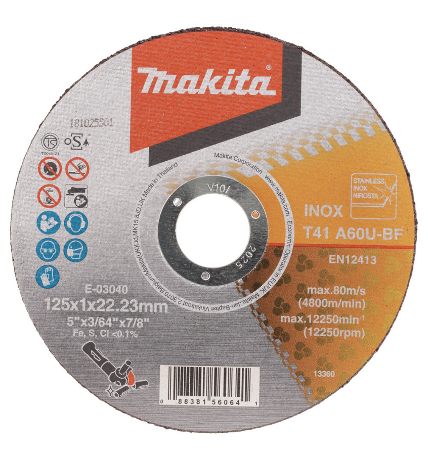 TARCZA TNĄCA DO METALU PŁASKA FI125mm-22mm GR1,0mm 12500obr-min 1szt. MAKITA