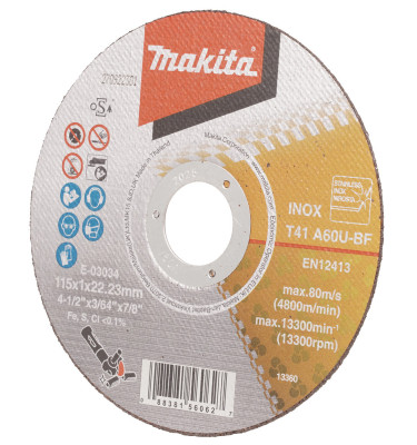 TARCZA TNĄCA DO METALU PŁASKA FI115mm-22mm GR1,0mm 13300obr-min 1szt. MAKITA