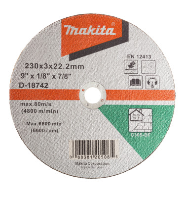 TARCZA TNĄCA DO BETONU PŁASKA FI230mm-22mm GR2,5mm 6600obr-min 1szt. MAKITA