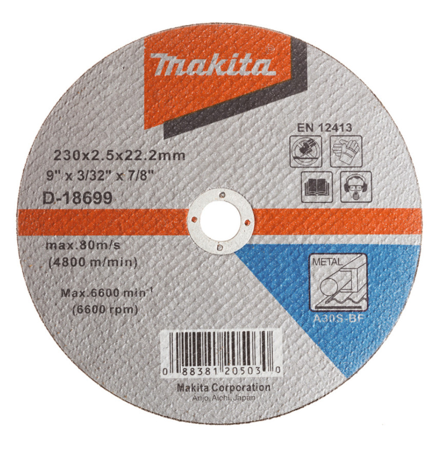 TARCZA TNĄCA DO METALU PŁASKA FI230mm-22mm GR2,5mm 6600obr-min 1szt. MAKITA