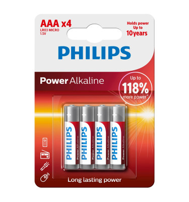 BATERIA ALKALICZNA AAA (R03) 1,5V DC BLISTER4SZT PHILI